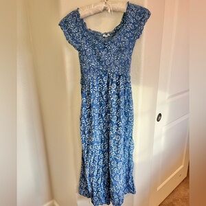 Patrons of Peace Blue Textured Capri Jumpsuit